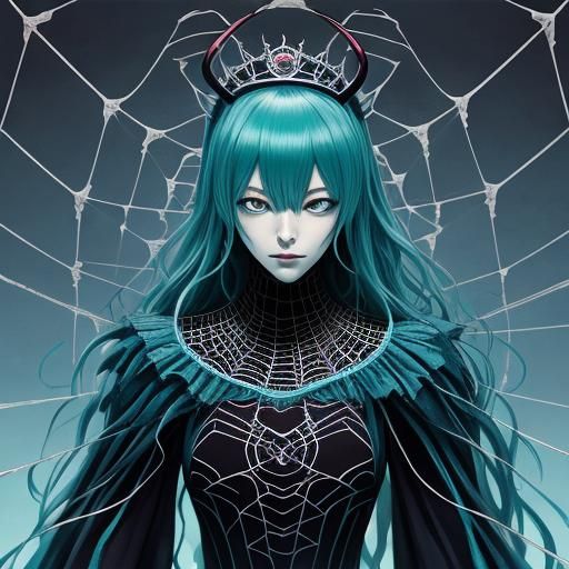 Teal Spider Queen in Anime Style Spiderweb