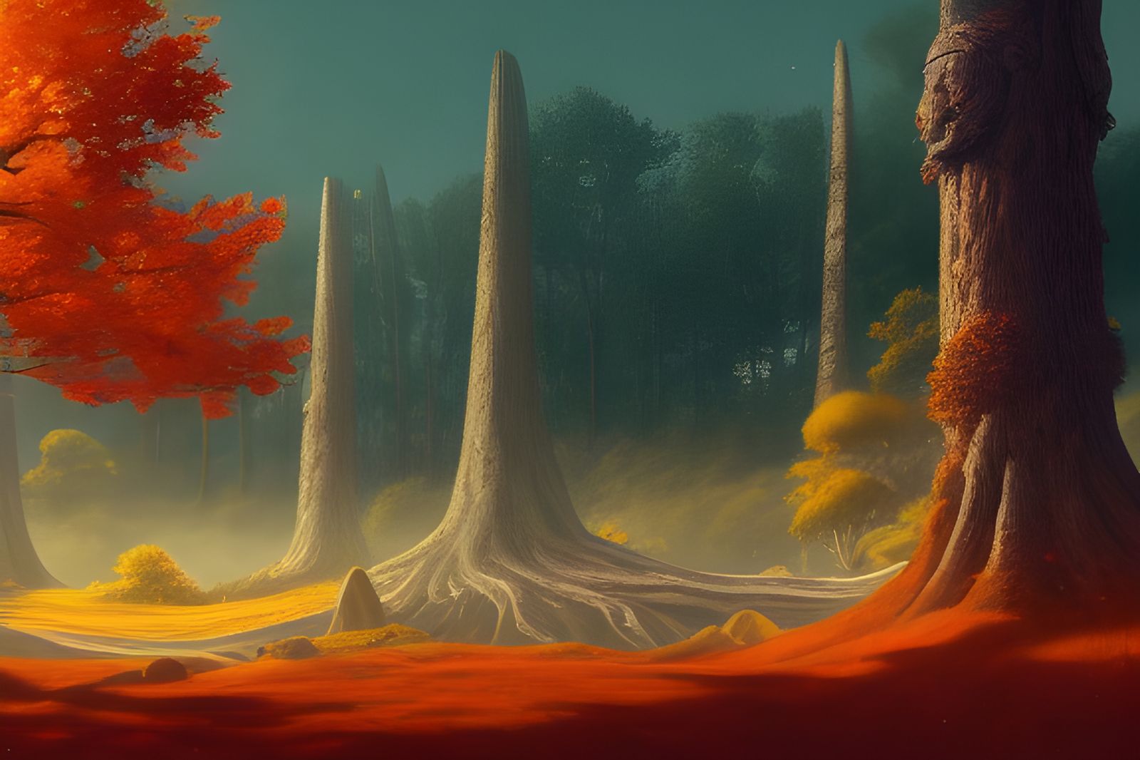 Fantasy Autumn Landscape in Photorealistic Cel-Shaded Style