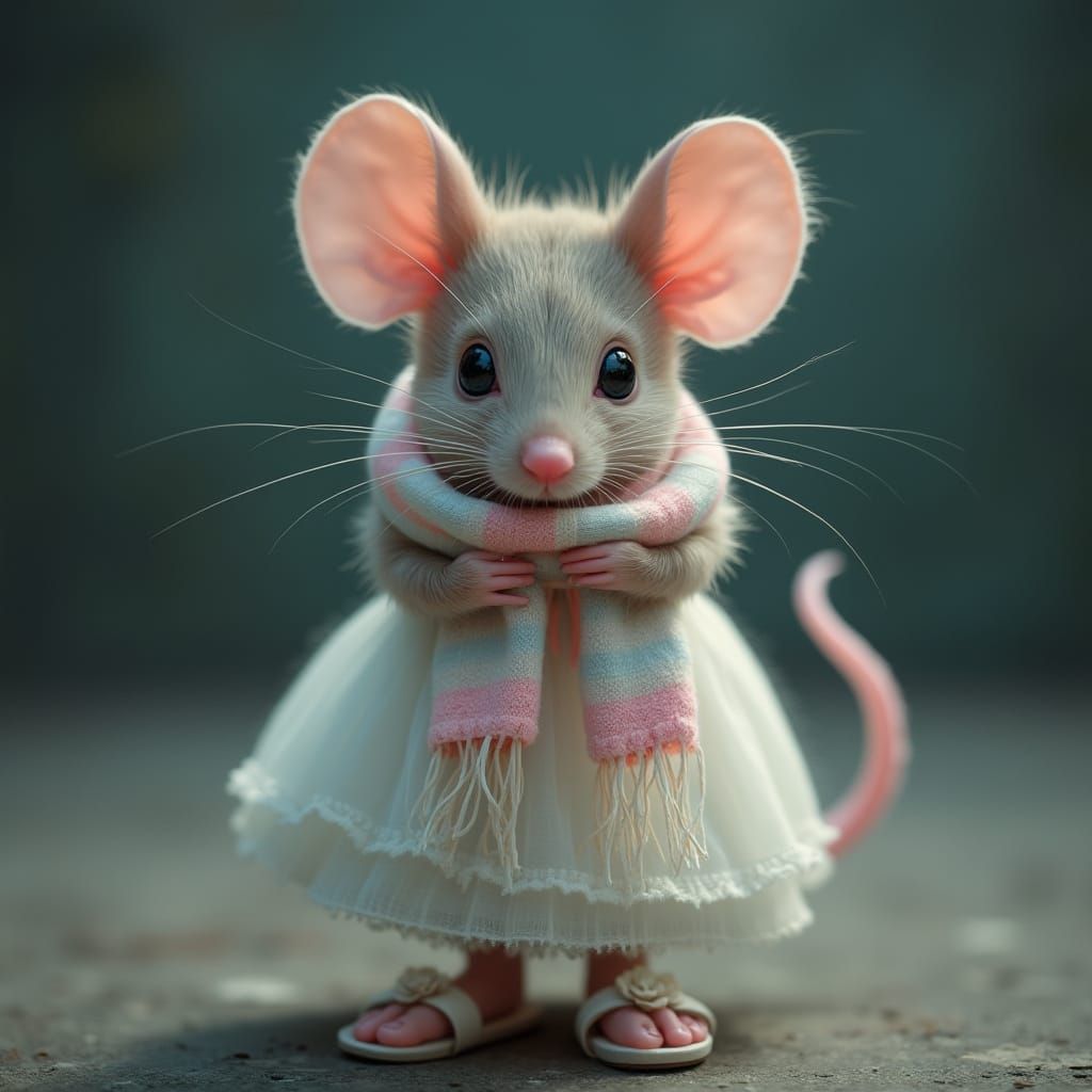 Mouse with Scarf in Hyperrealistic Cinematic Style