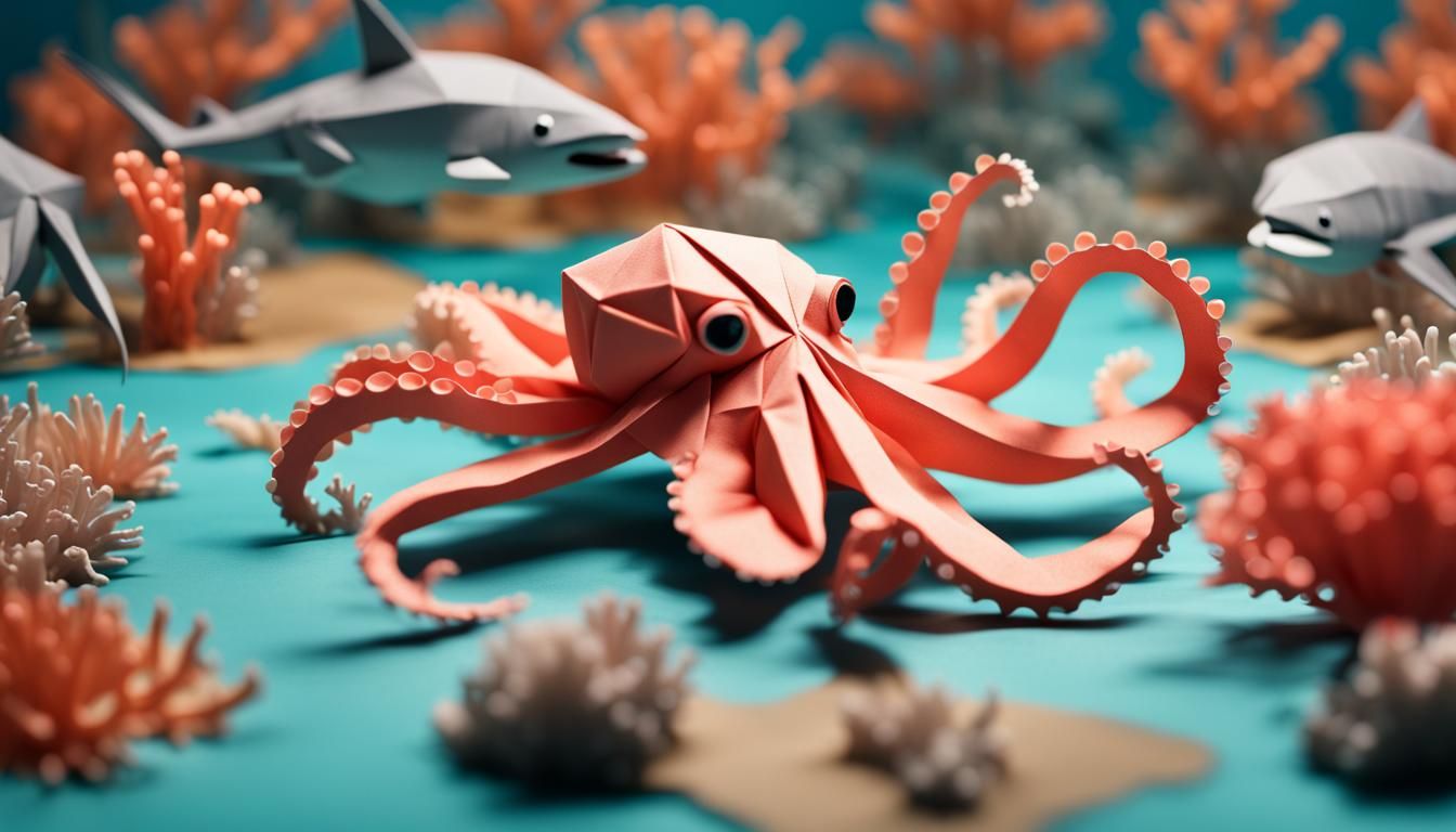 Origami Octopus in Coral Reef Papercraft