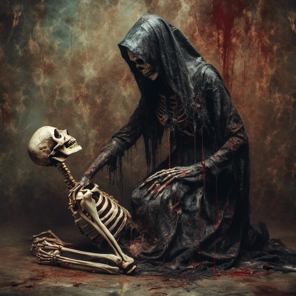 Macabre Skeleton Nun in Hyperrealistic Style
