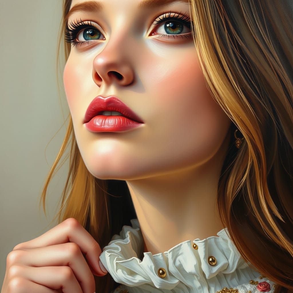A Charming Closeup Oil Painting of a Beautiful Woman