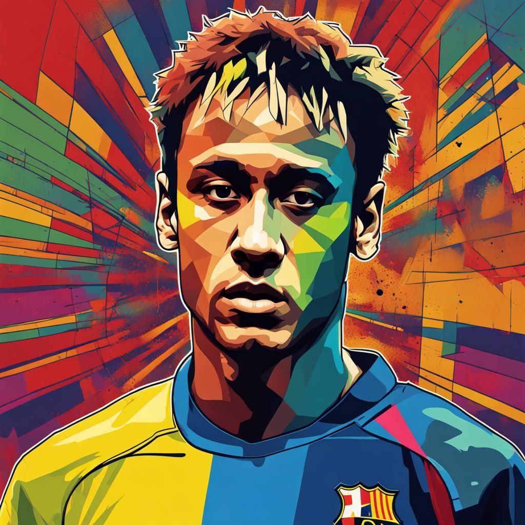 Neymar Pop Art Screen Print in Bauhaus Style