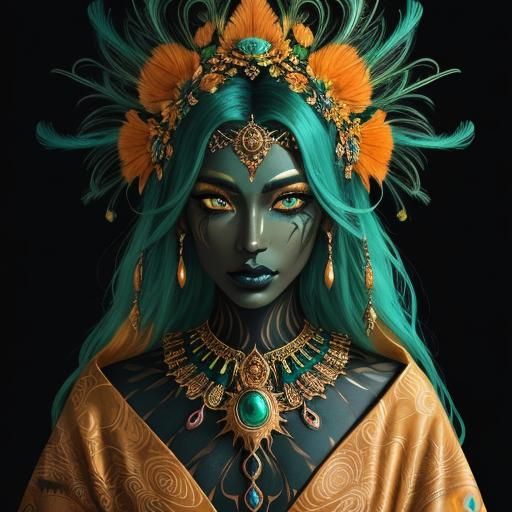 Abstract Expressionist Portrait of Woman with Gold Skin