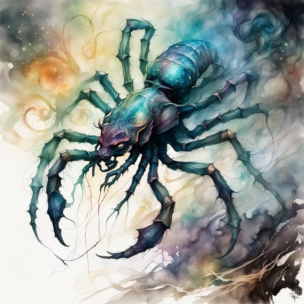 Scorpion in Iridescent Mist: Dark Fantasy Art