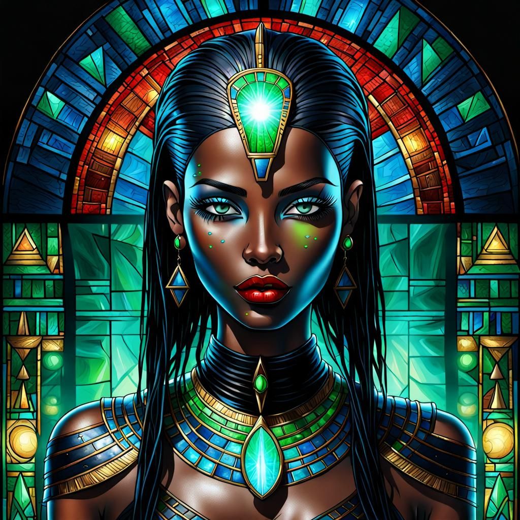 Egyptian Pharaoh Woman with Laser Eyes, Gothic Illustration