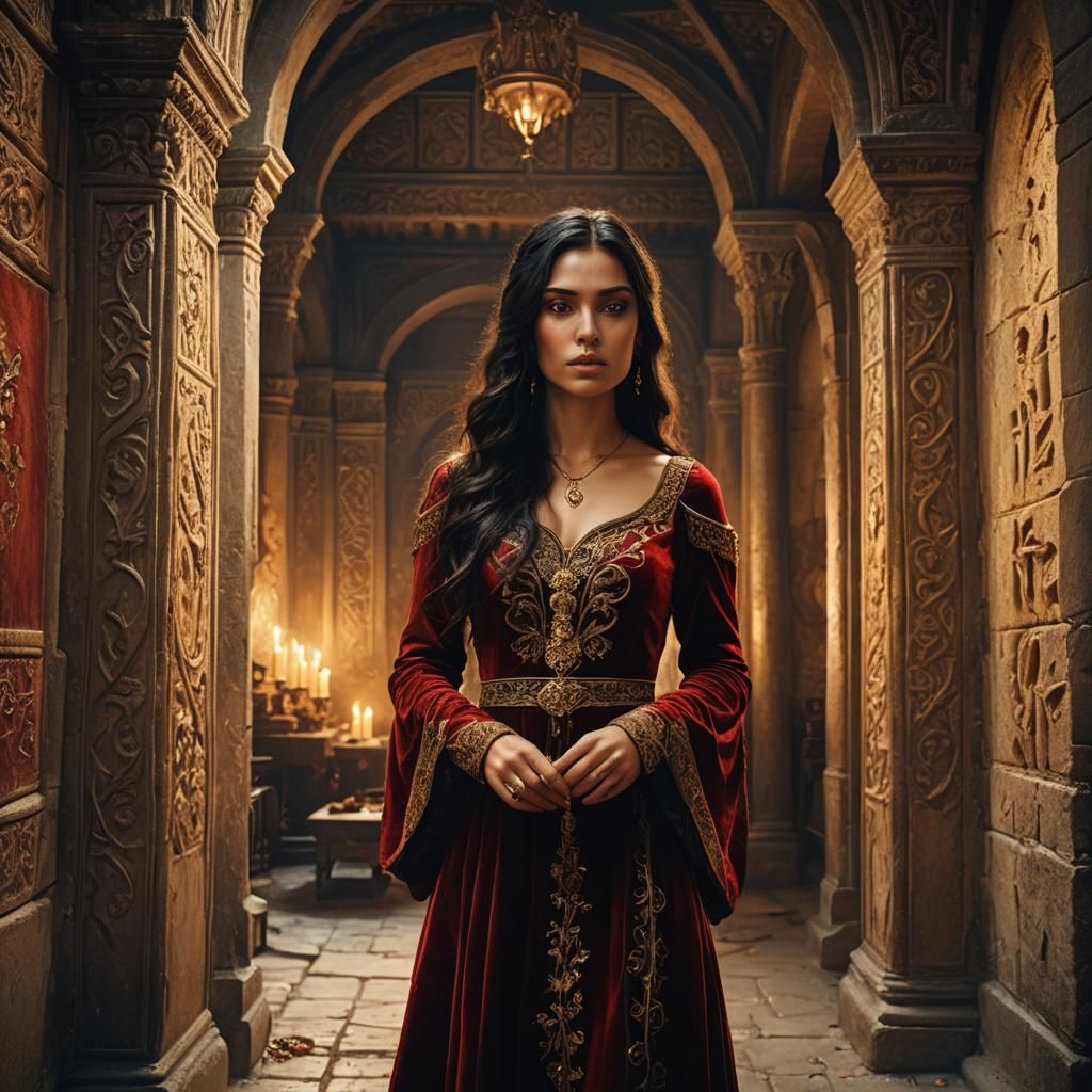 Woman with Dagger in Medieval Apartment