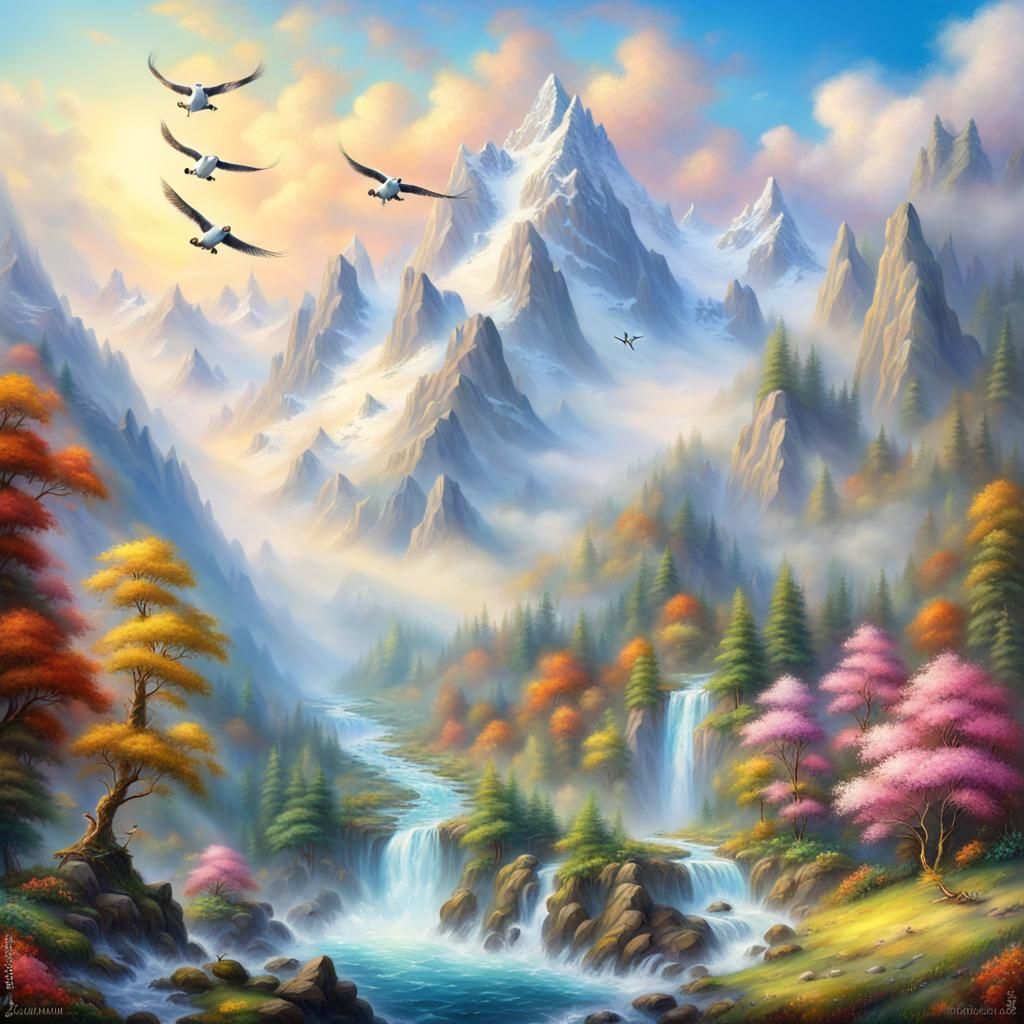 Snowtop Alps Meet Blue Ocean: Ethereal Fantasy