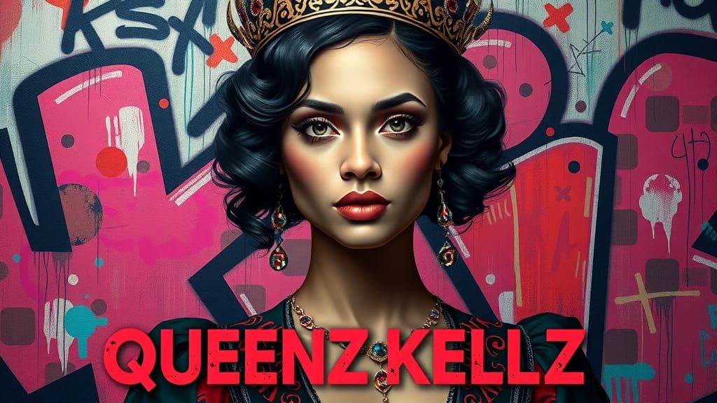 Stately Woman in Vibrant Graffiti Backdrop, Refined Oil Pain...