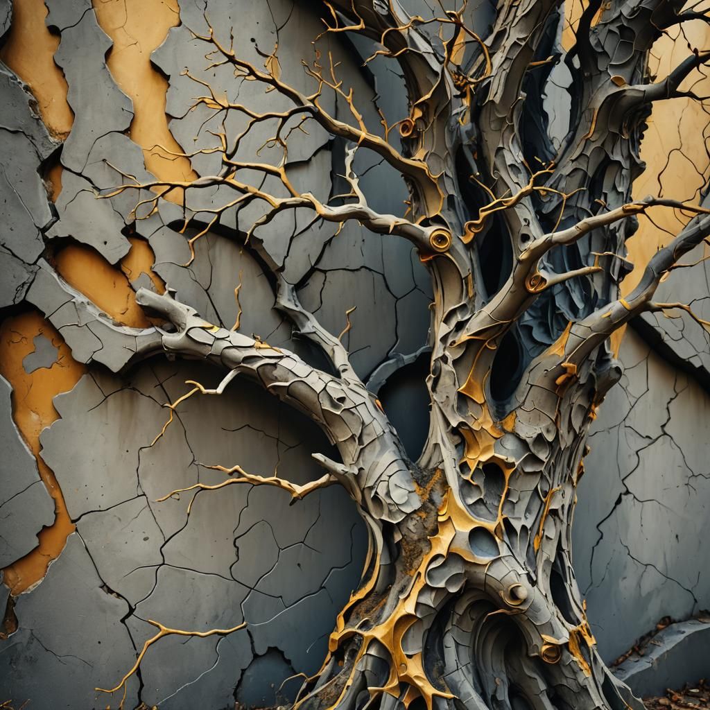 Surreal Concrete Tree Sculpture in Fauvist Style