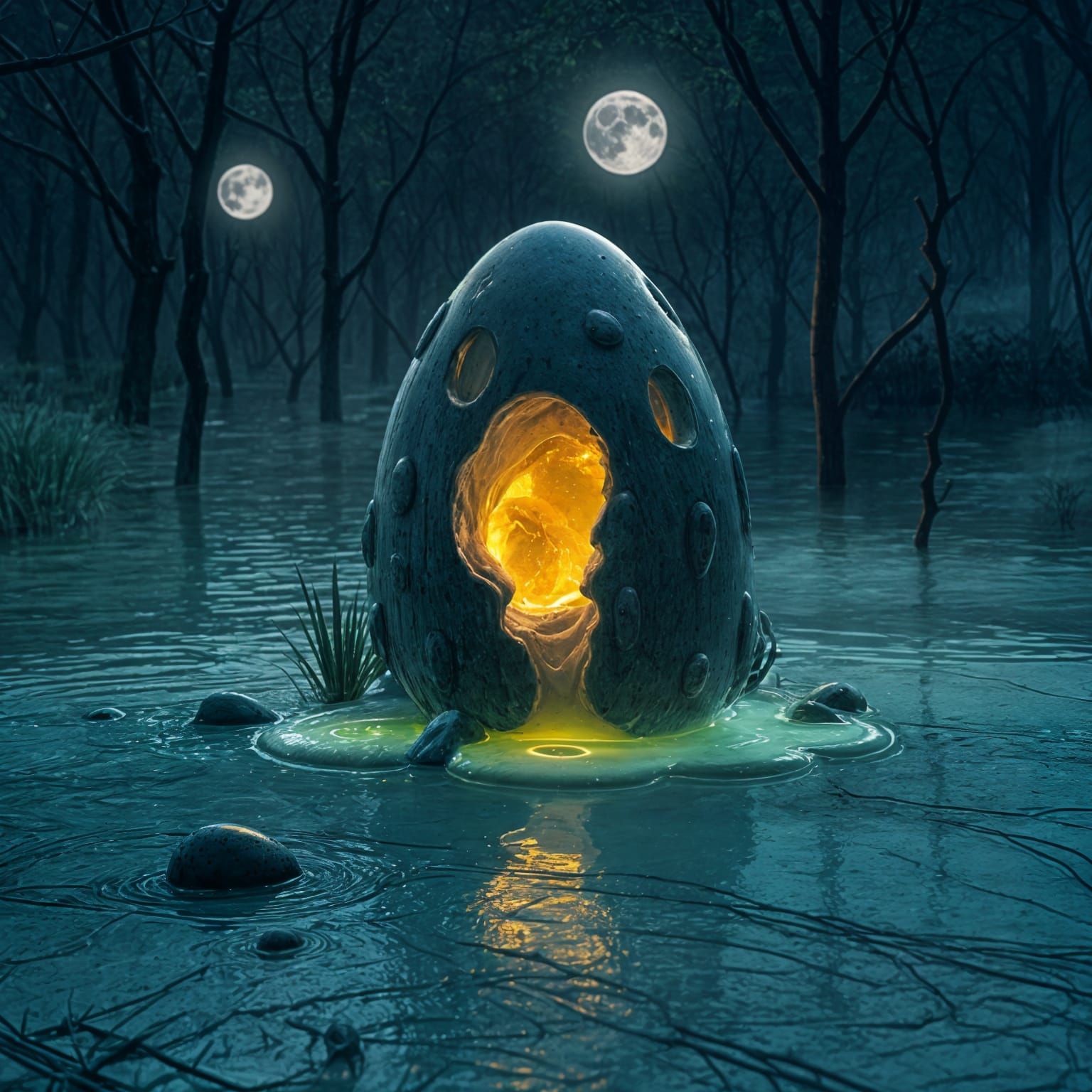 Bioluminescent Easter Egg Wrecks in Louisiana Swamp Nighttim...