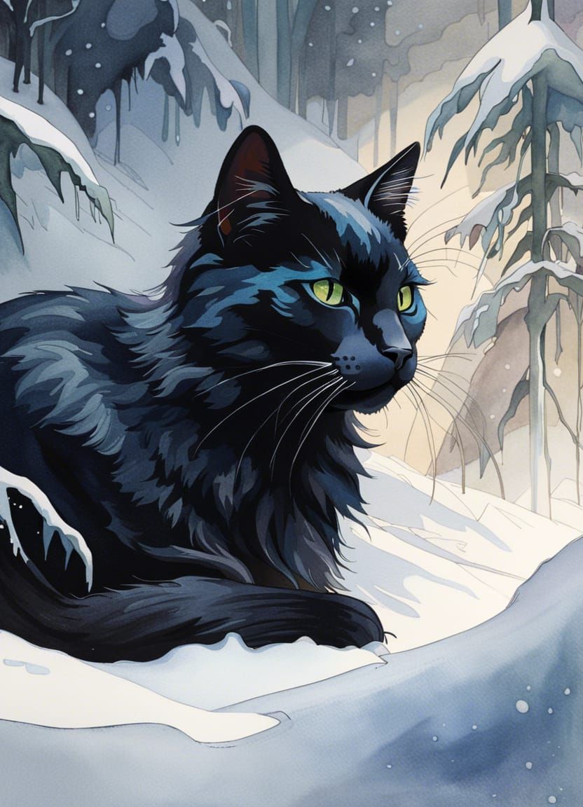 Winter Black Cat
