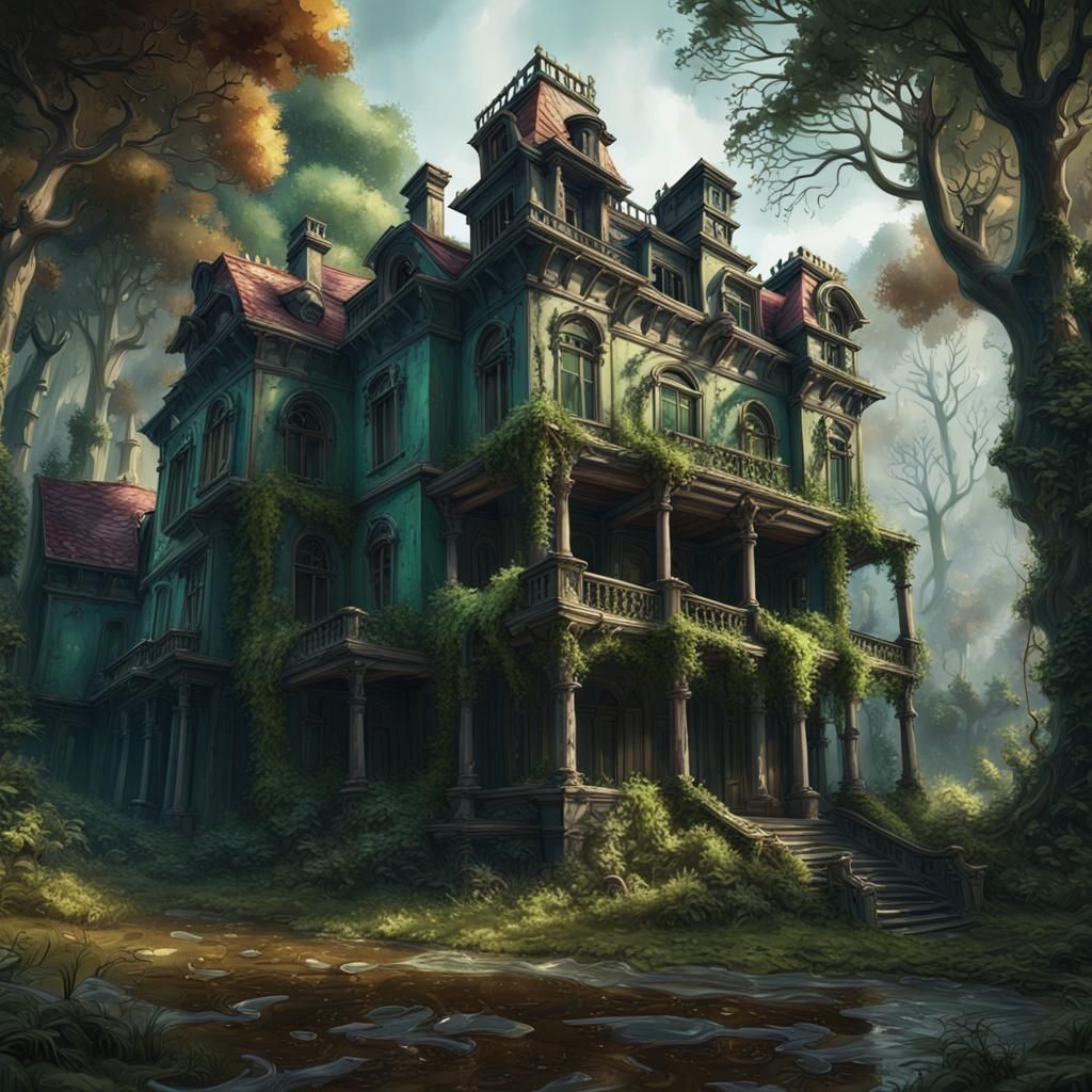 Detailed Forest Mansion Matte Painting in Unreal Engine
