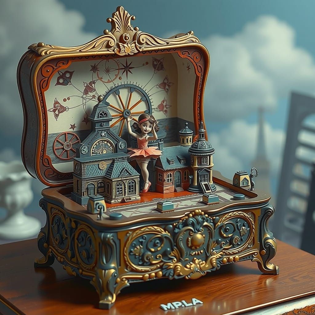 Ballerina Doll Dancing in Intricate Music Box