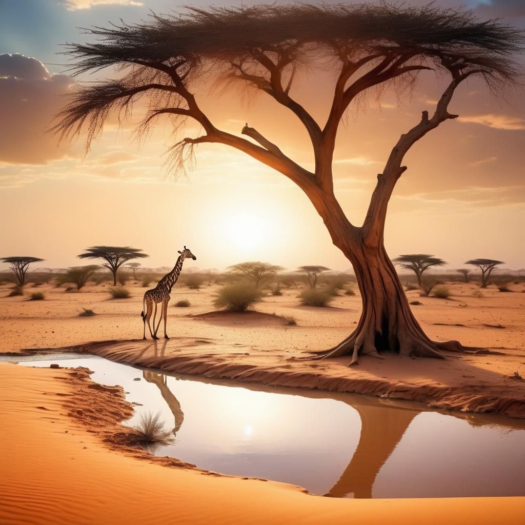 Sahara Desert Wildlife at Sunset: Photorealistic Digital Art