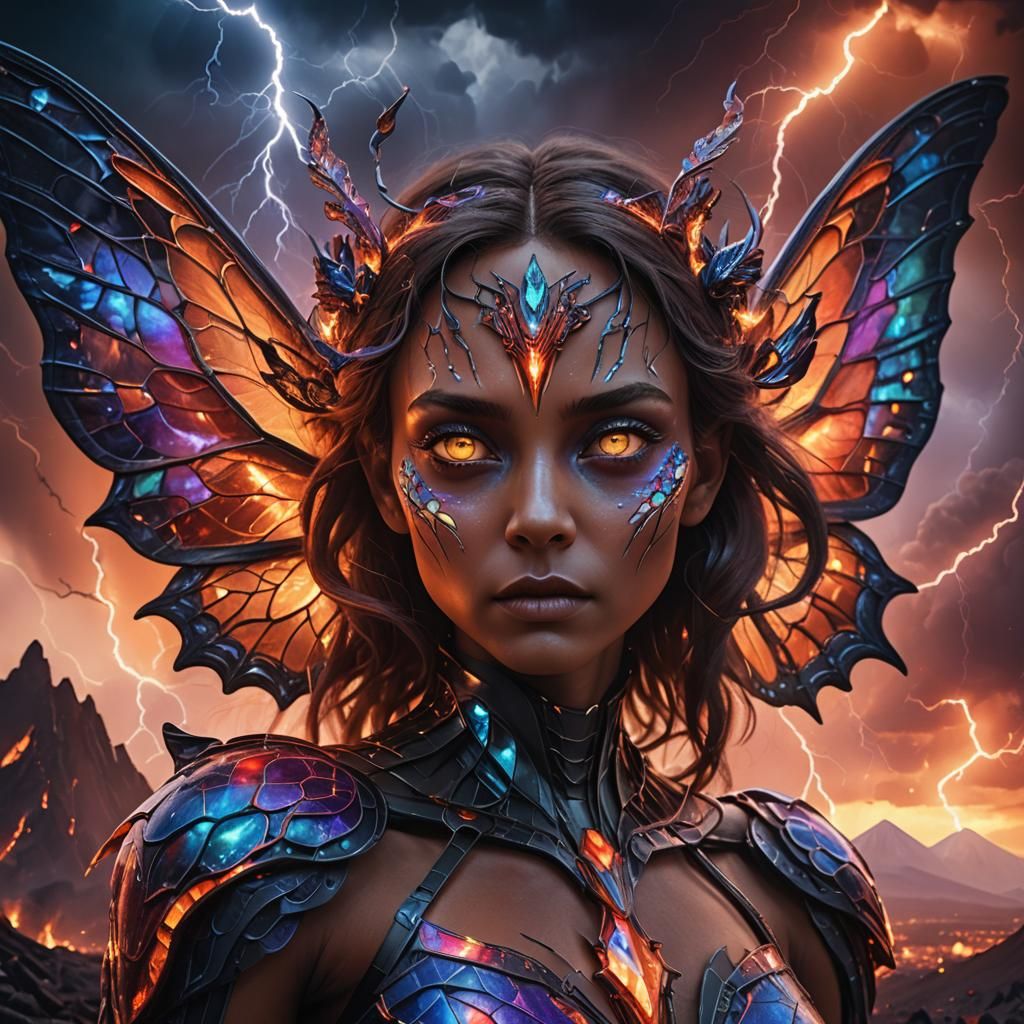 Iridescent Alien Woman with Butterfly Wings