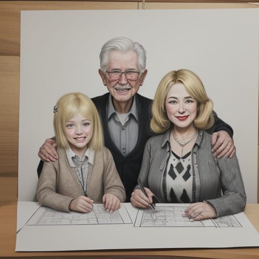 A Heartwarming Family Portrait in Ink Style