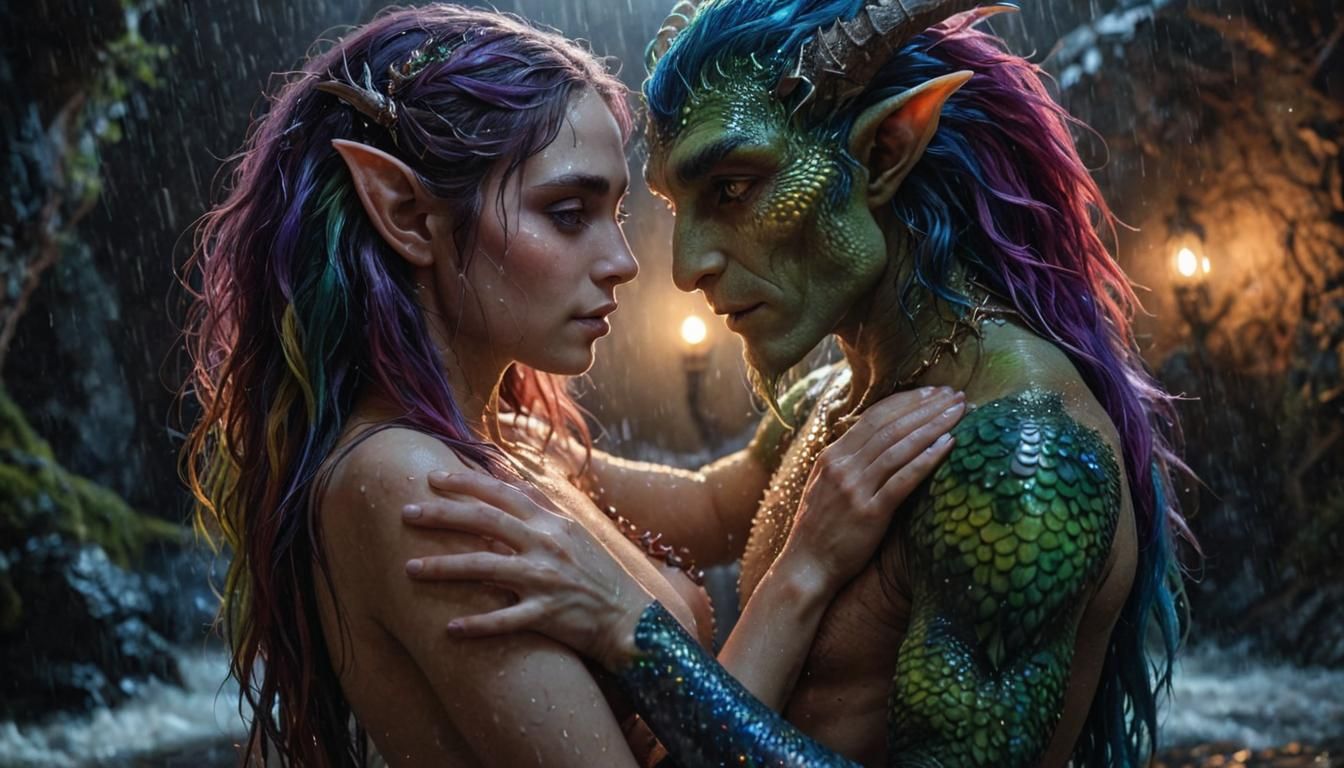 Ethereal Embrace: Elf and Dragon in Bordello