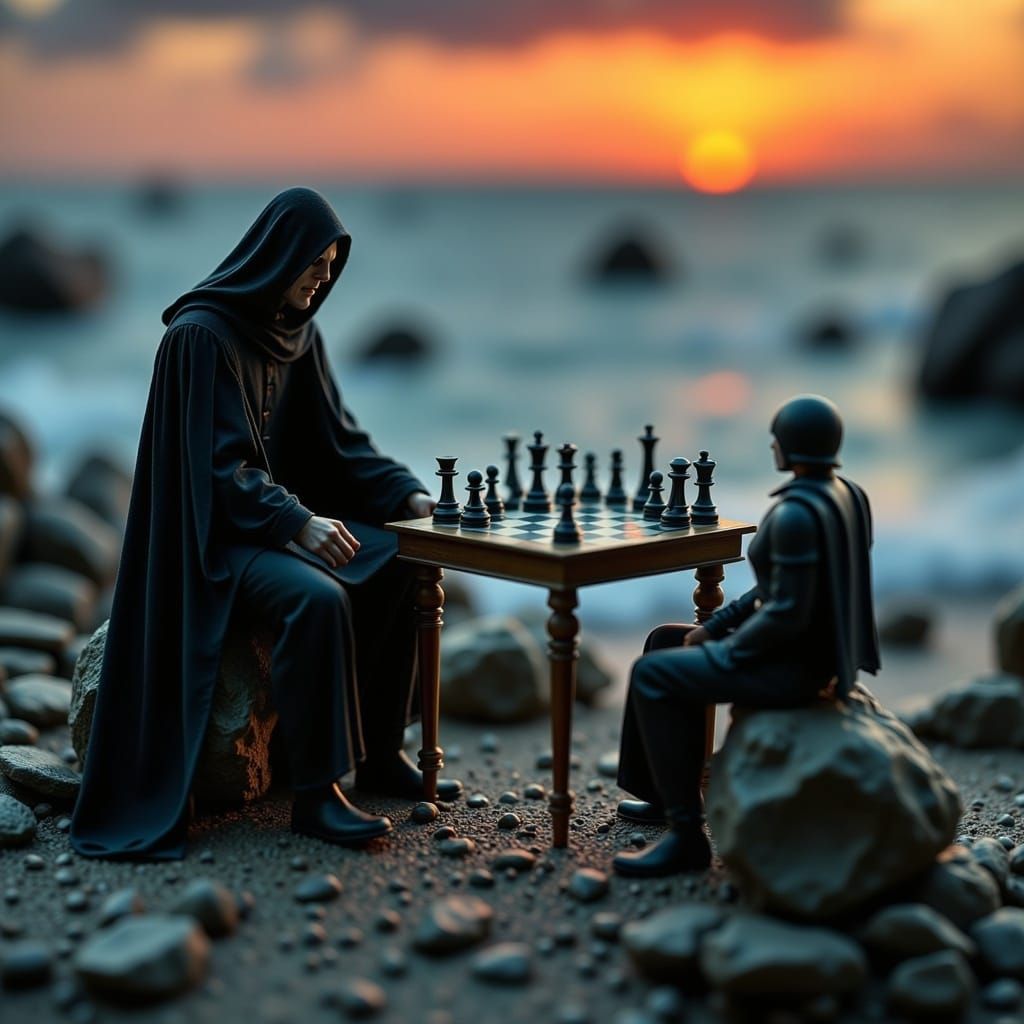 Grim Reaper's Chess Game: A Diorama of Mortality