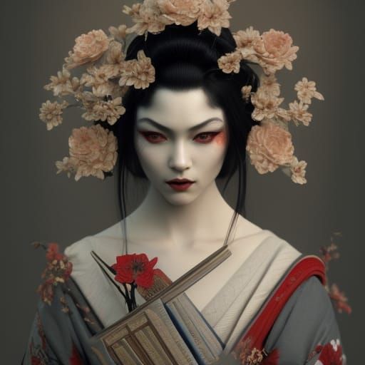 Elegant Geisha Portrait in Detailed Digital Art Style