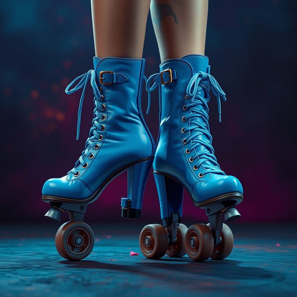 Woman's Feet in Vibrant Blue High Heel Roller Skates