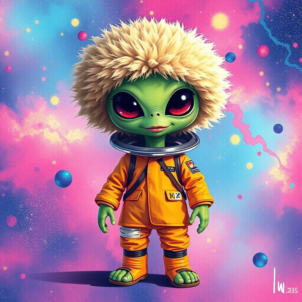 Fluffy Alien in Pastel Galaxy, Pop Surrealism Style