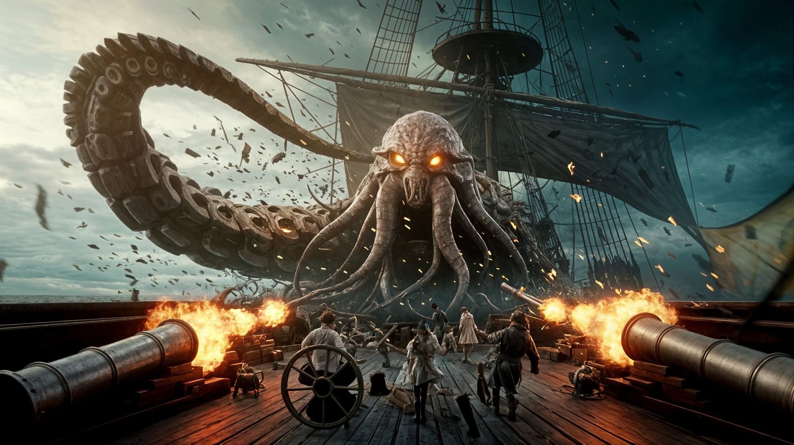 Kraken Attacks Pirate Ship in Epic Hollywood Scene