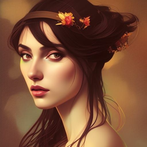 Melancholy Fae Woman Portrait in Art Nouveau Style