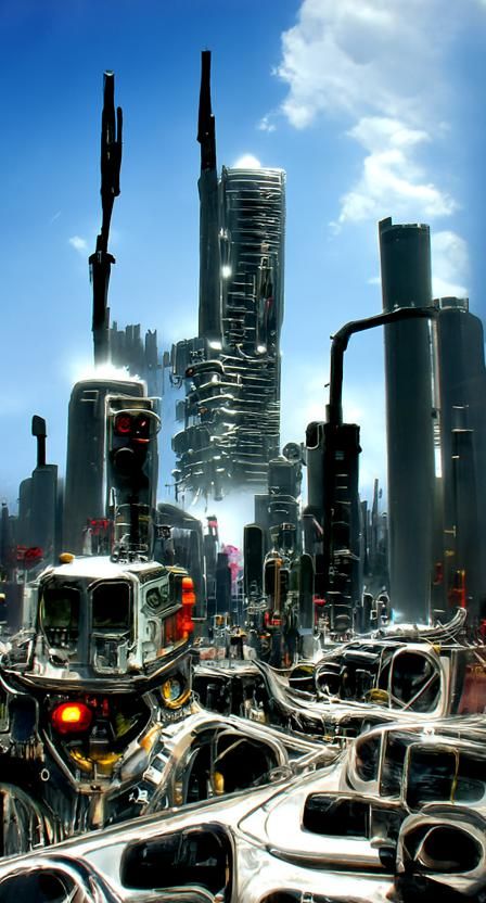 Futuristic Mechanized Cityscape in Biopunk Style