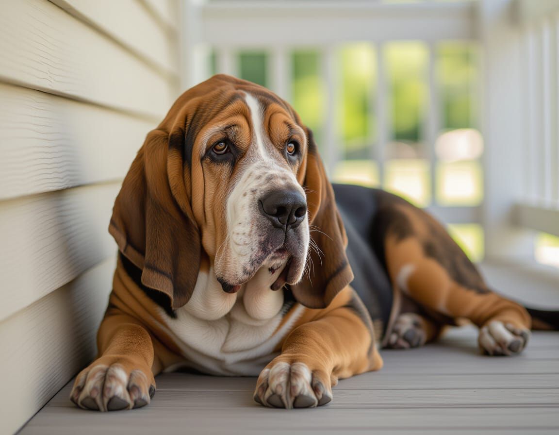 Wise Old Bloodhound Waits Patiently on Porch