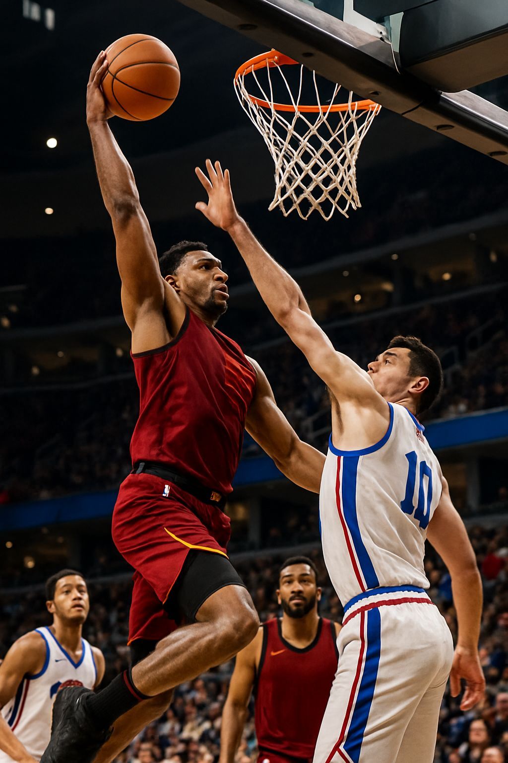 Intense Basketball Dunk Mid-Air: A Moment of Athleticism