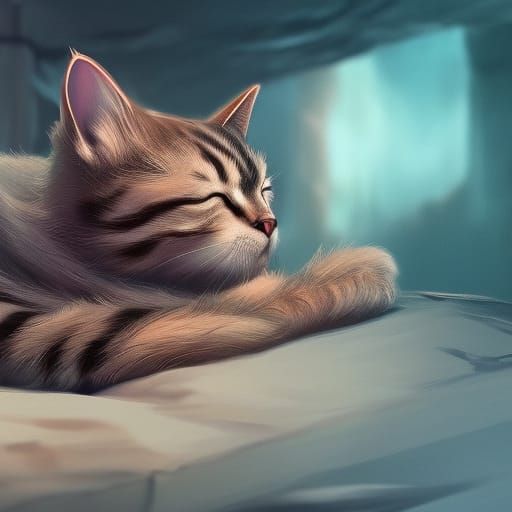 Sleeping Cat in Detailed Fantasy Art Style