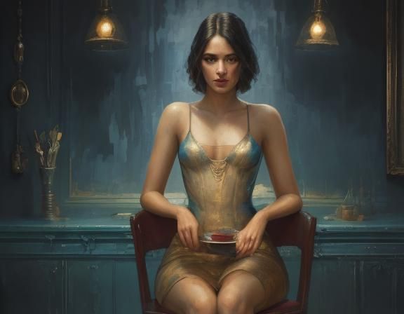 Dystopian Retro Woman: Art Deco Impasto Painting