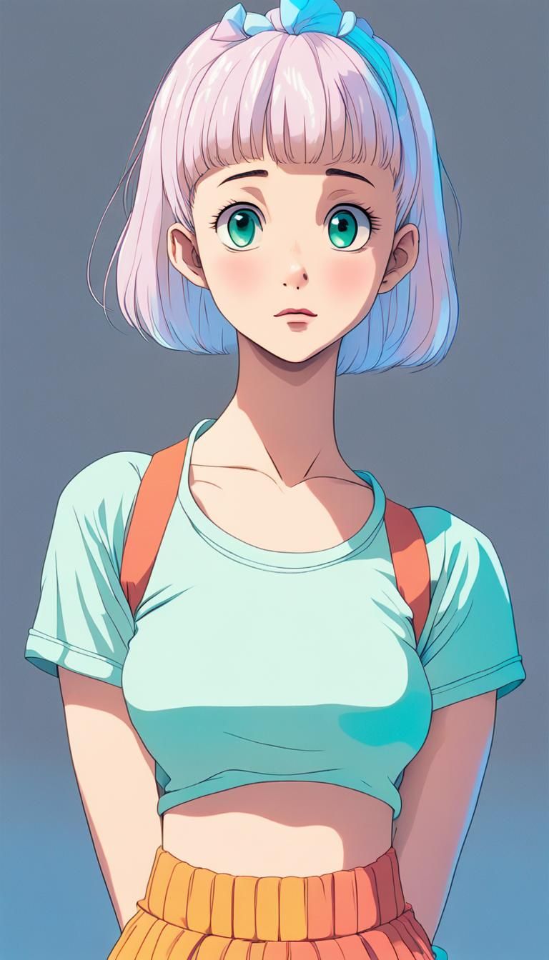 Ghibli-Style Portrait of a Prismatic Woman