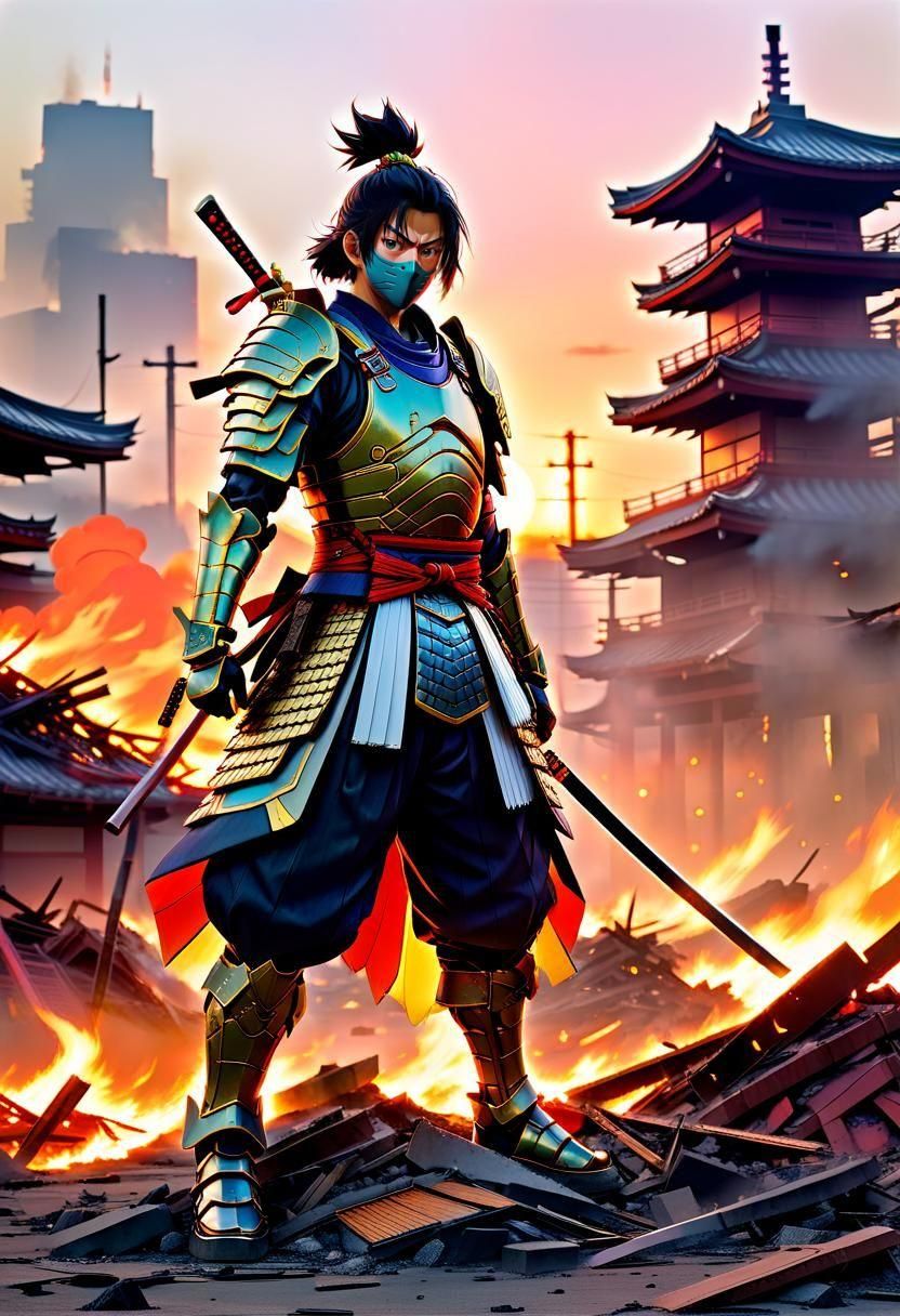 Samurai Teen Hero in My Hero Academia Anime Style