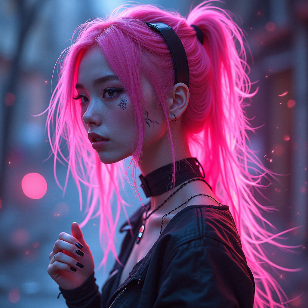 Surreal Cyberpunk Goddess with Neon God Rays