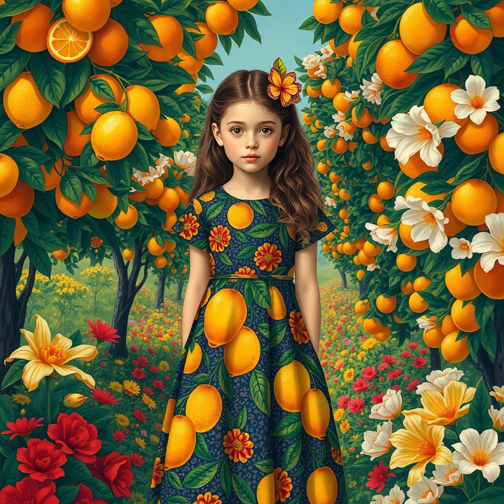 Girl in Citrus Dress: Art Nouveau Style
