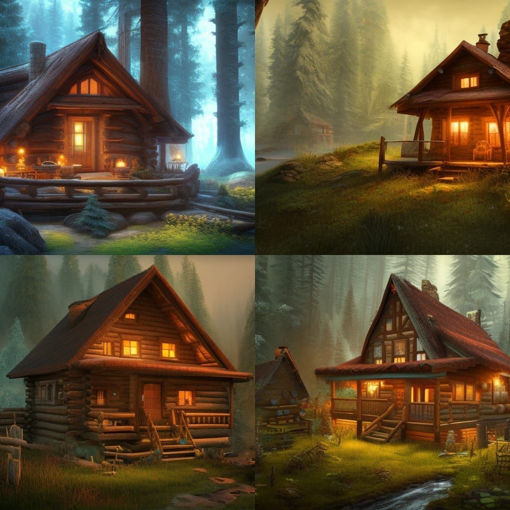 Cozy Cabin in the Woods: Detailed Matte Painting
