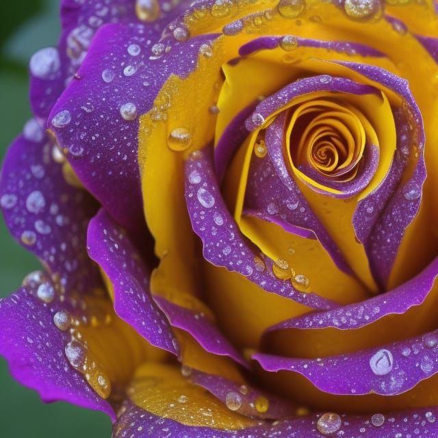 Golden and Purple Rose with Water Droplets