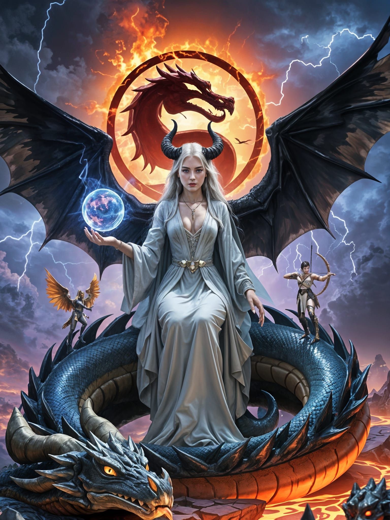 Astaroth on Dragon in Fiery Mortal Kombat Sky