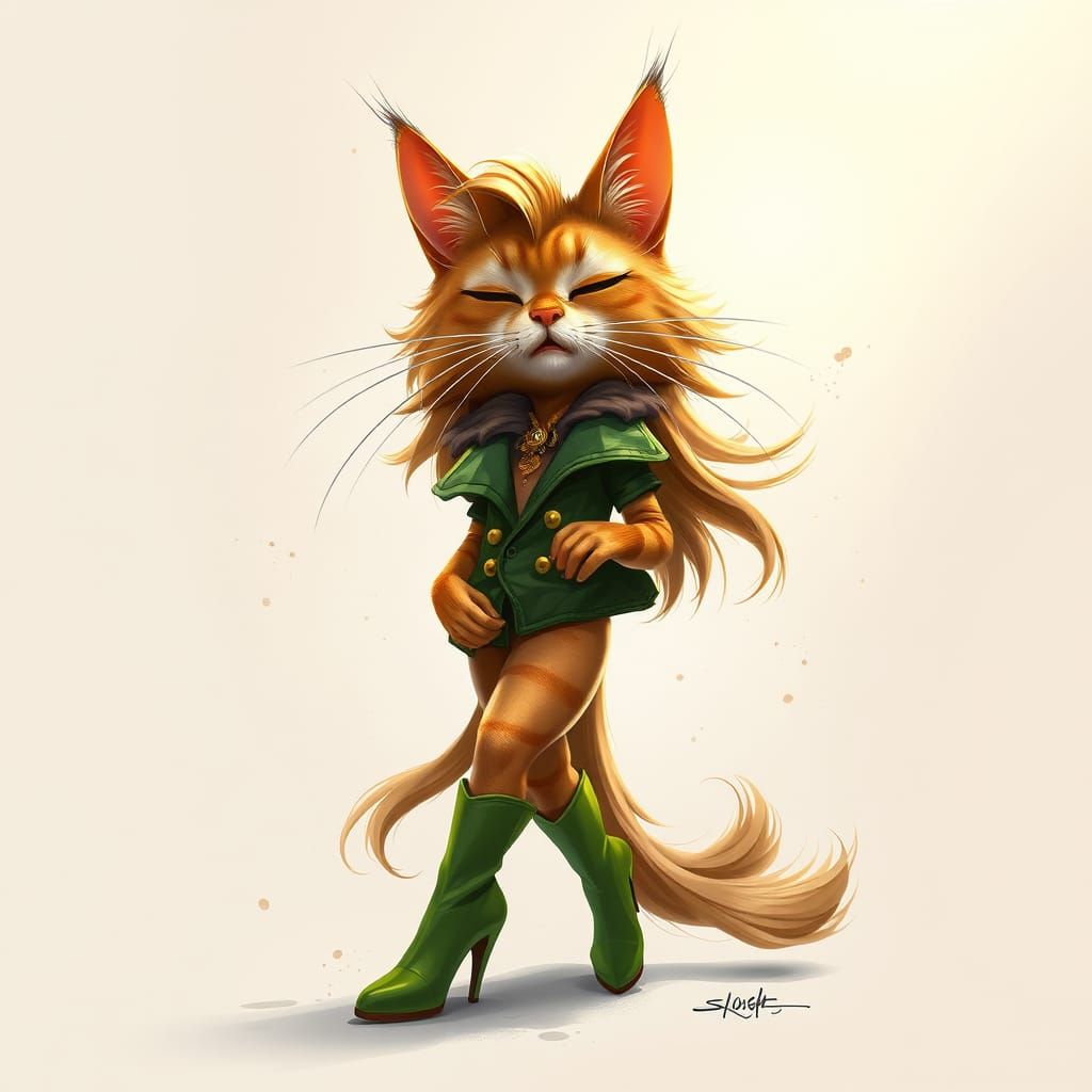 Vibrant Digital Cat in Lavish Bolero and Boots