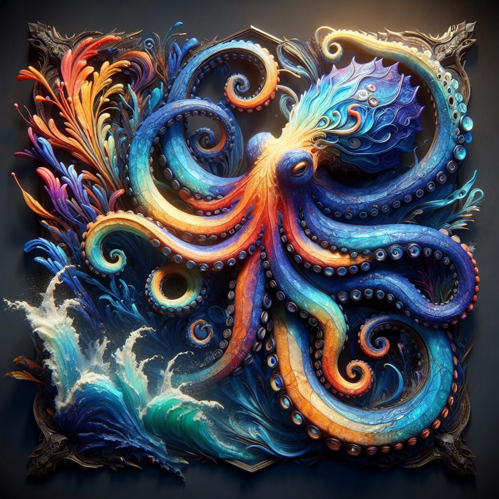 Blown Glass Octopus in Matte Oceanic Fantasy