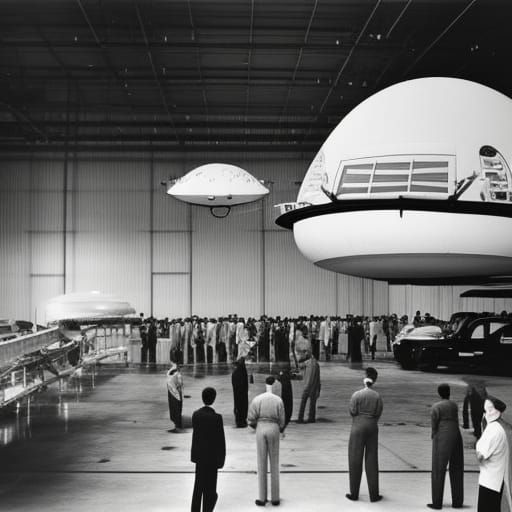 Vintage Photo of Flying Saucer in Hangar