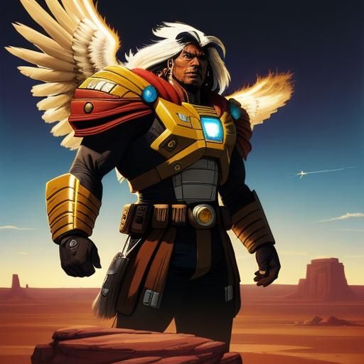 Bravestarr in Retro-Futuristic Desert Landscape as Digital C...