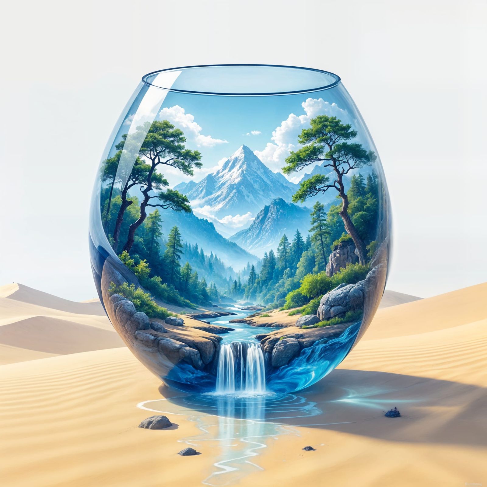 Japanese Style Blue Ceramic Painting of Desert World in Glas...