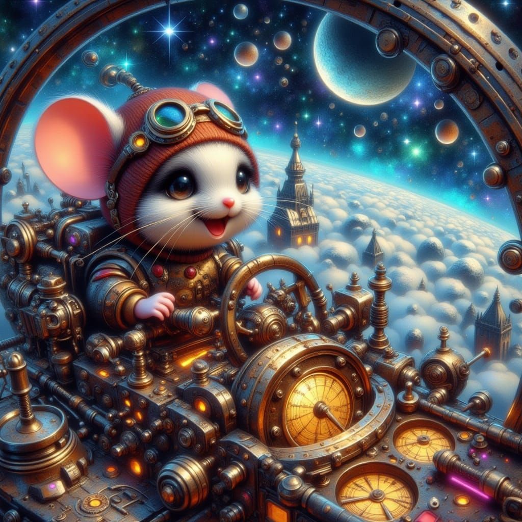 Mouse Pilot Navigates Clockwork Spaceship Through Galaxy