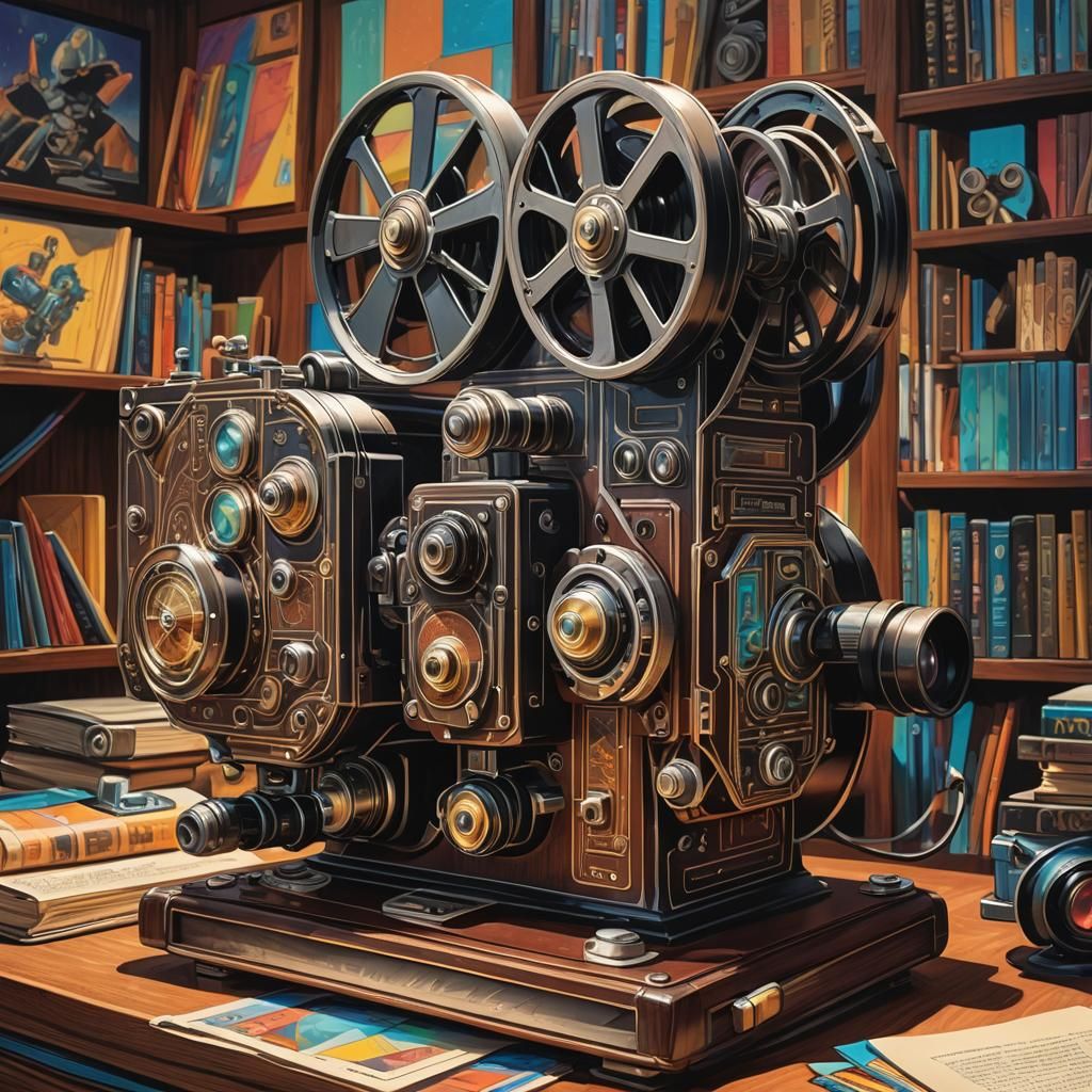 Vintage Book Projector: Hyperrealistic Digital Art