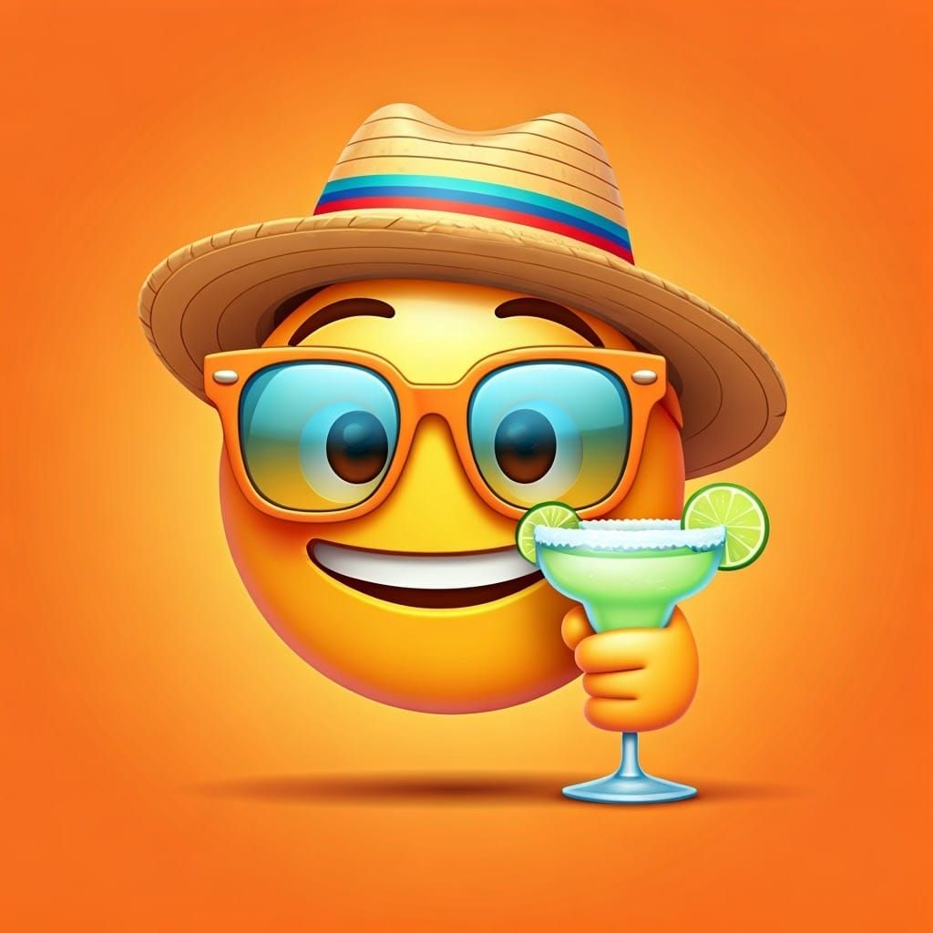 Vibrant Cartoon Character Sipping Margarita in Sunny Style