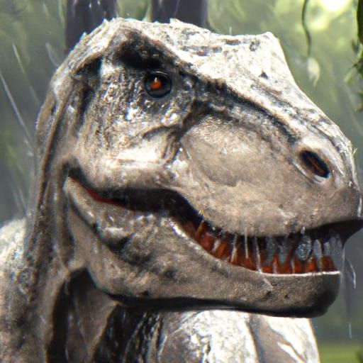 Albino T-Rex Portrait in Thunderstorm, Hyper-Realistic Art