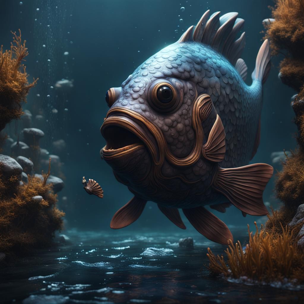 Chunky Fish Sucking Water: Detailed Matte Painting